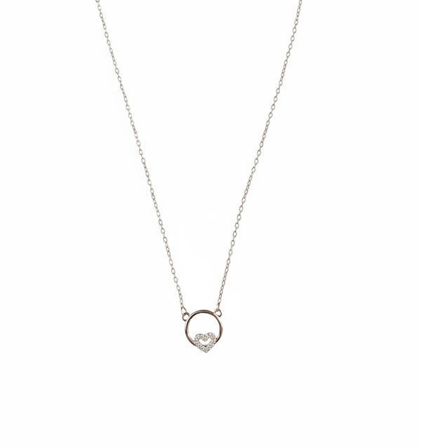 Circle with heart design silver necklace