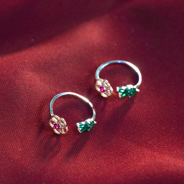 Flower leaf silver toe ring