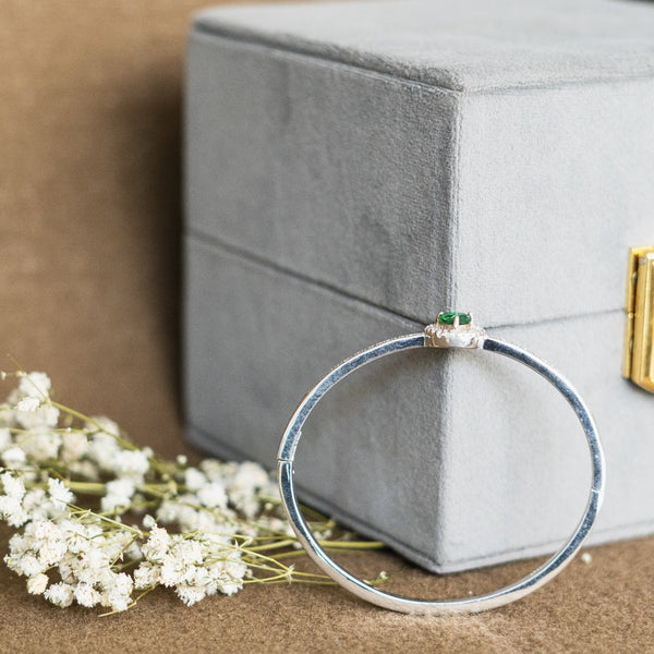 Green stone silver kada