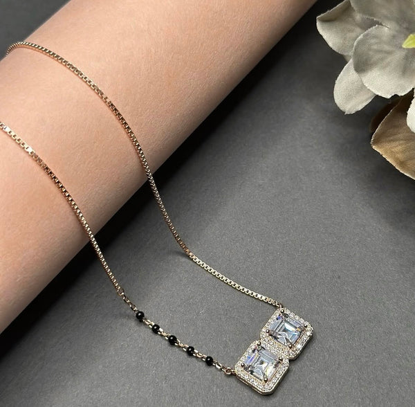 Solitaire rose gold plated silver mangalsutra