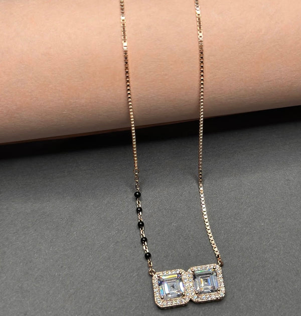 Solitaire rose gold plated silver mangalsutra