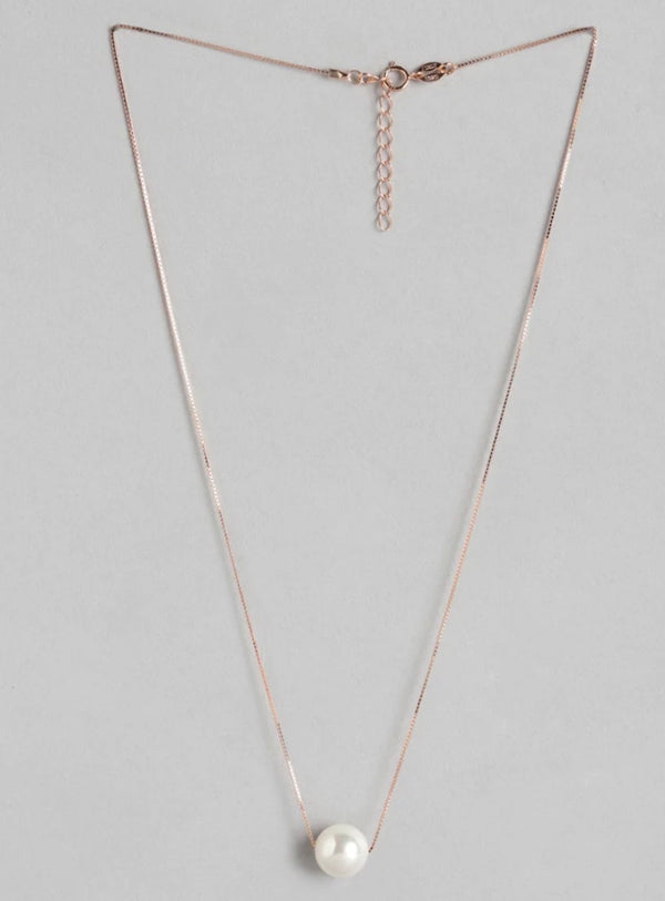 Single pearl pure silver Rosegold plated necklace