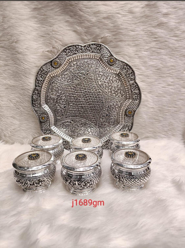 Embossed Silver Dry Fruit Set