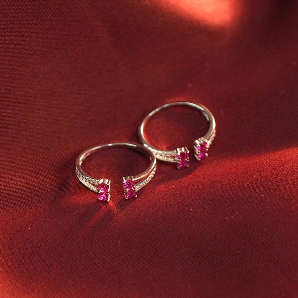 Pink diamond silver toe ring