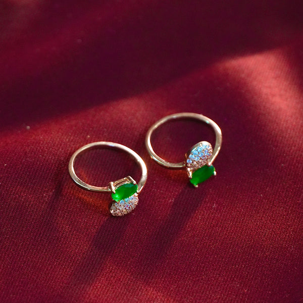 Green solitare rose gold plated silver toe ring