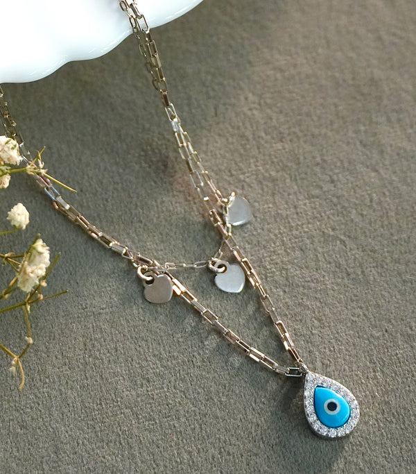 Double layer blue drop shape sterling silver necklace