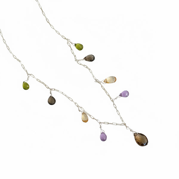 Multicolour solitaire pure silver necklace
