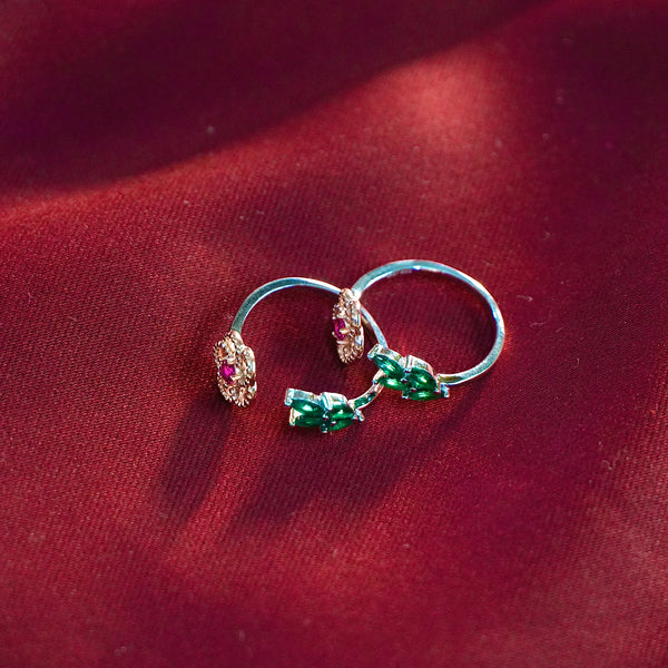 Flower leaf silver toe ring