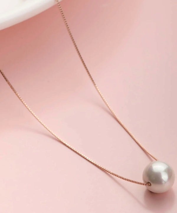 Single pearl pure silver Rosegold plated necklace