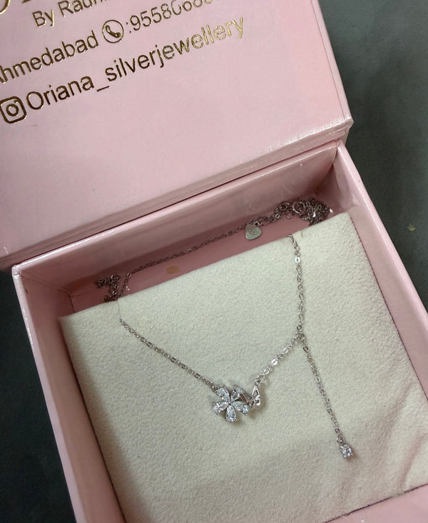 Flower with butterfly silver pendant