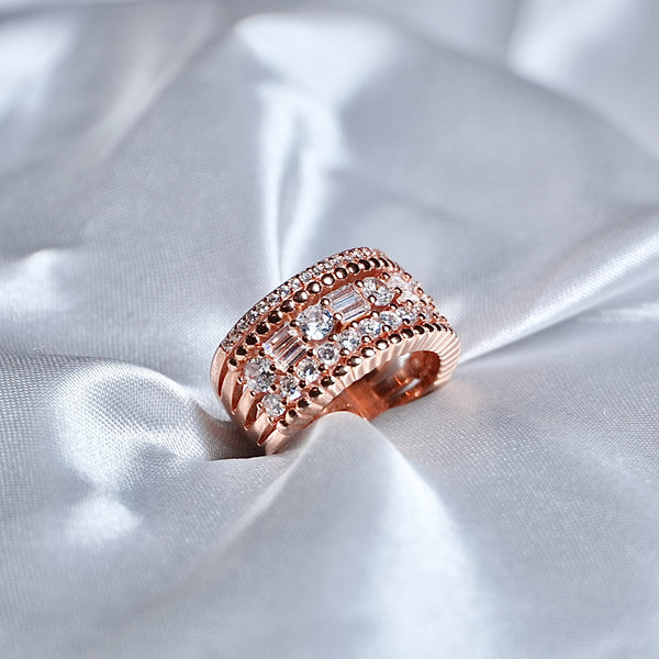 Rosegold Diamond Band Silver Ring