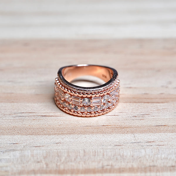 Rosegold Diamond Band Silver Ring